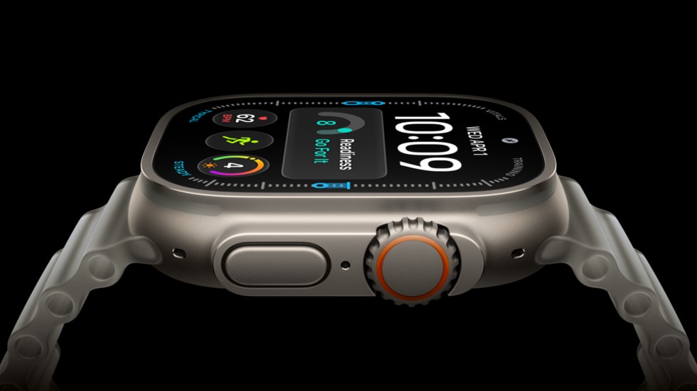 Close profile view of Apple Watch Ultra 4 in a titanium case